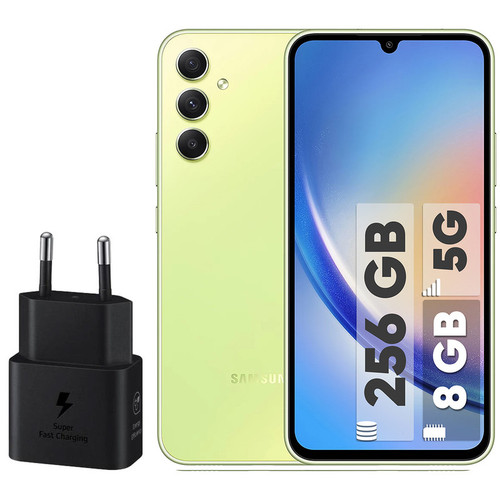 گوشی موبایل سامسونگ مدل Galaxy A34 5G دو سیم کارت ظرفیت 256 گیگابایت و رم 8 گیگابایت به همراه شارژر 25وات سامسونگ